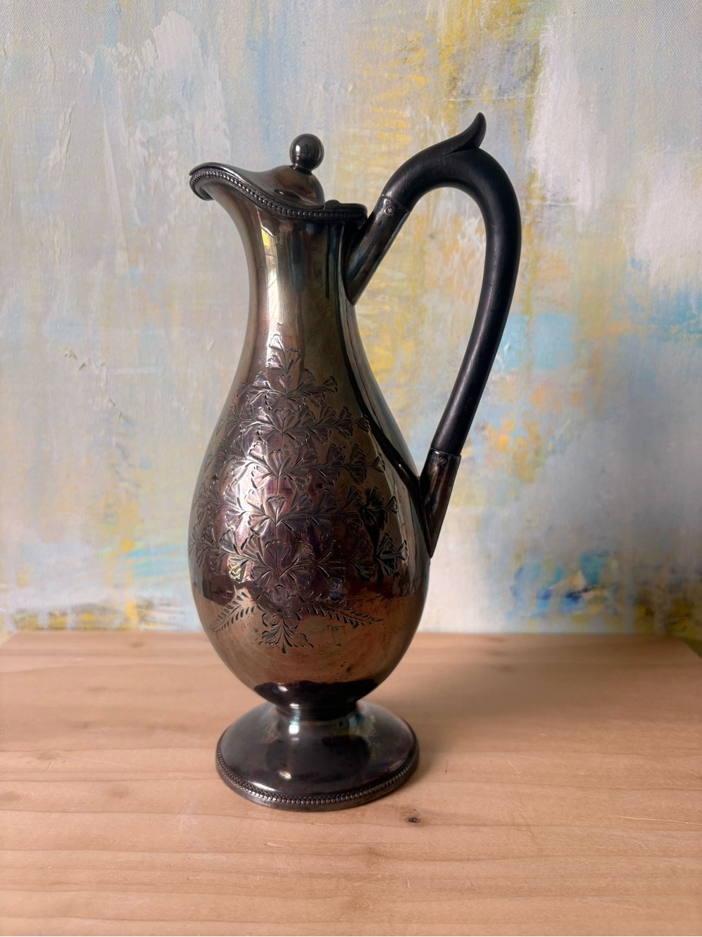 Vintage Iridescent Silver-plated Pitcher with Floral Engraving